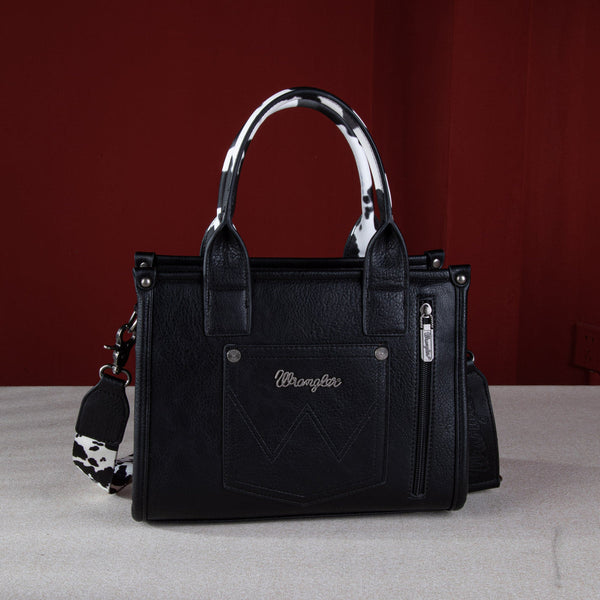 Wrangler Black Cow Print Concealed Carry Crossbody Tote Bag-WG102-8120SBK