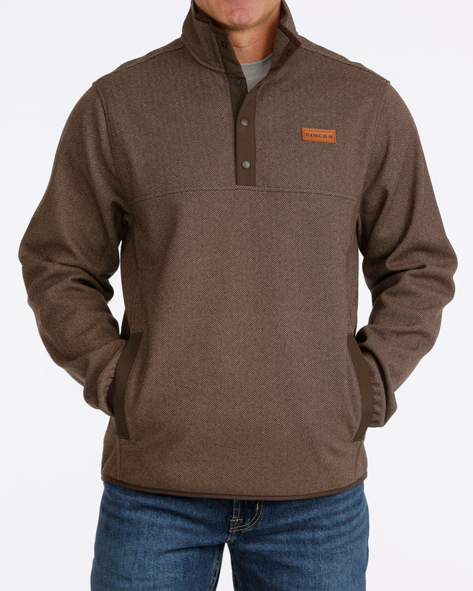 Cinch Mens Quarter Button Brown Pullover-MWK1534011