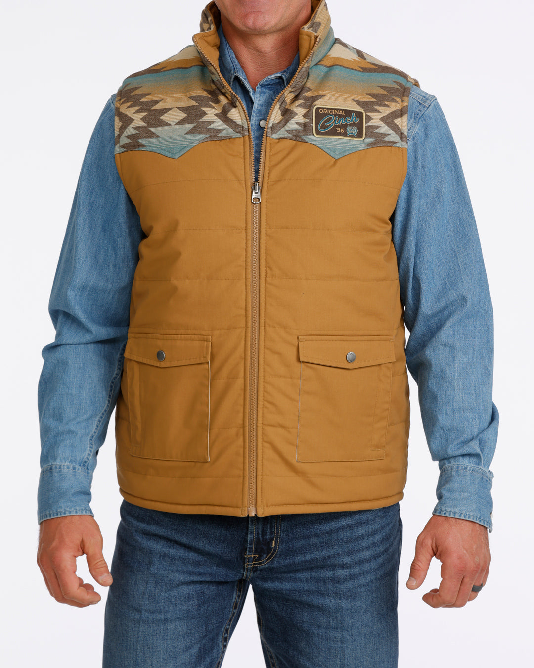 Cinch Mens Tan and Turquoise Reversible Vest-MWV1956001