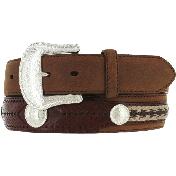 Tony Lama Men's The Duke Center Applique Brown Western Belt 7239L