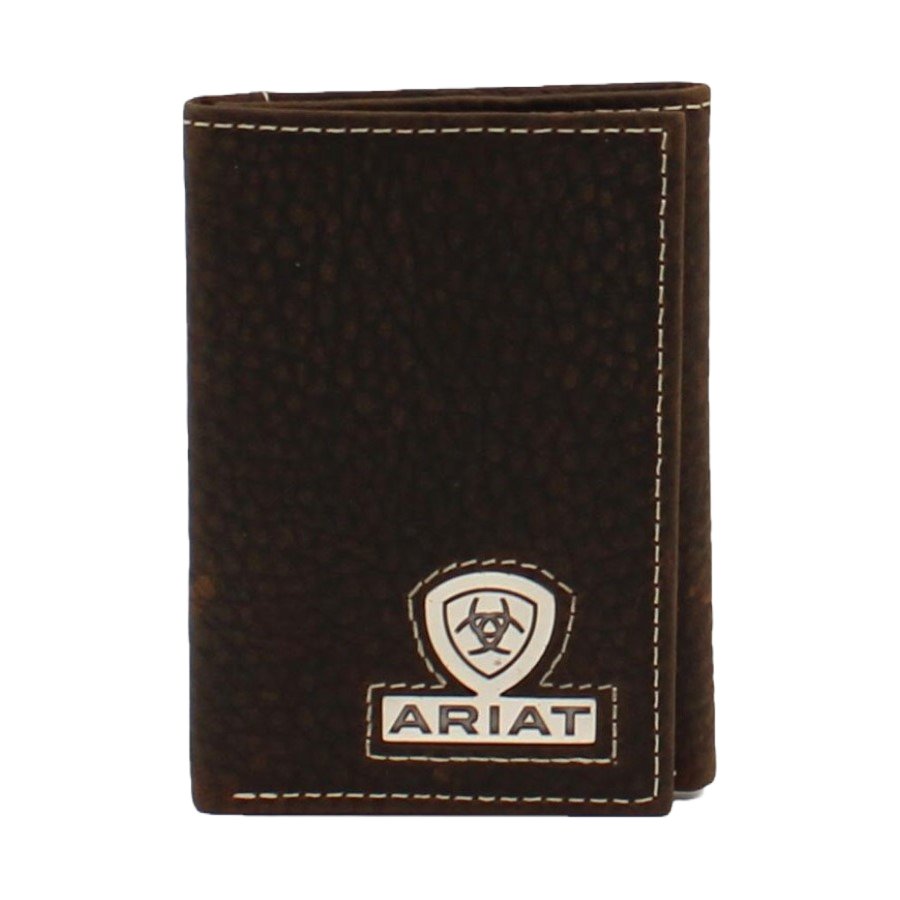 Ariat Men's Trifold Concho Logo Brown Rowdy Leather Wallet A35468282