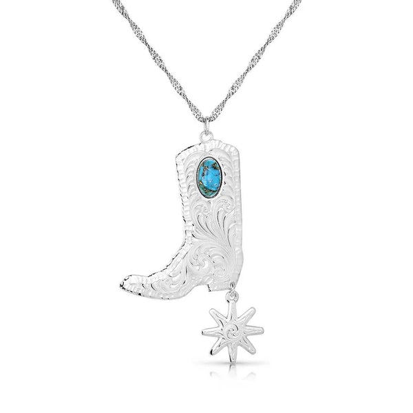 Montana Silversmiths Chiseled Boots & Spurs Turquoise Necklace-NC5667