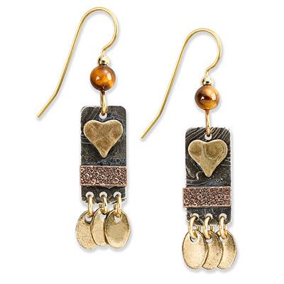 Silver Forest Earrings Gold Heart Layered - NE-0170