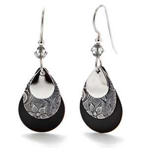 Silver Forest Black Teardrop Earrings - NE-0367