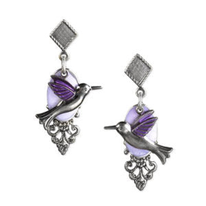 Silver Forest Purple Hummingbird Earrings-NE-0510