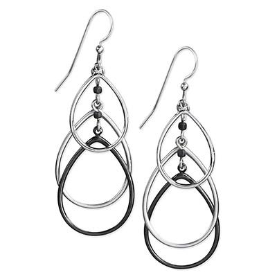 Silver Forest Earrings Silver Black Oval Layers - NE-0999