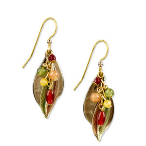 Silver Forest Two-Tone Autumn Color Beads Leaf Earrings - NE-1028