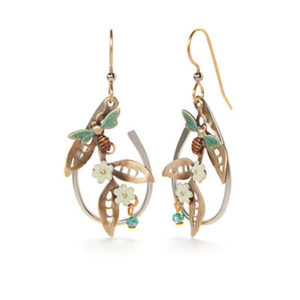 Silver Forest Bee and Flowers Earring - NE-1281