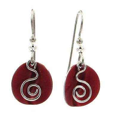 Silver Forest Coil W/ Red Circle Earrings - NE-1535