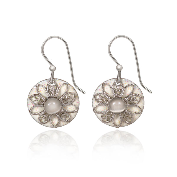 Silver Forest White Layered Flower Earrings NE-1690B