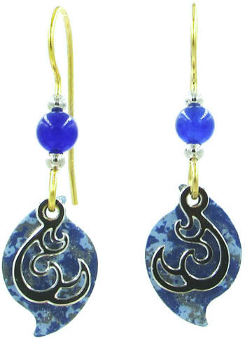 Silver Forest Earrings Open Curl on Blue Paisley - NE-1778
