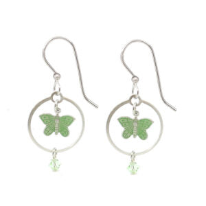 Silver Forest Butterfly in Loop with Bead Earrings - NE-2239A