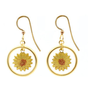 Silver Forest Sunflower in Open Circle Earrings - NE-2241