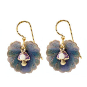 Silver Forest Purple Lily Pad with Mushroom Earrings  - NE-2246