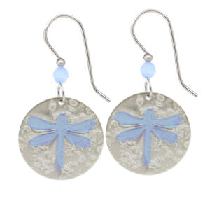 Silver Forest Silver Disc with Inset Dragonfly Earrings - NE-2273A