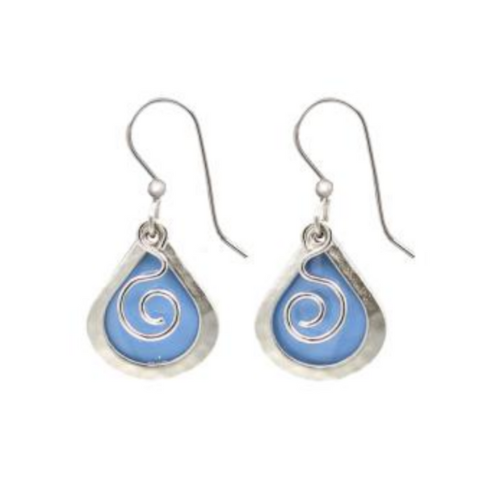 Silver Forest Ocean Swirl Teardrop Earrings - NE-2382