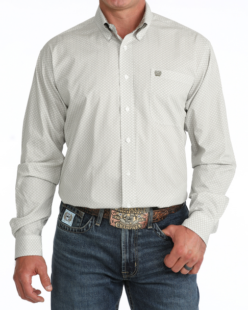 Cinch Men's Olive Geometric Print Long Sleeve Button Down - MTW1106128