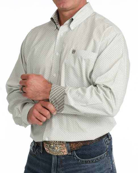 Cinch Men's Olive Geometric Print Long Sleeve Button Down - MTW1106128