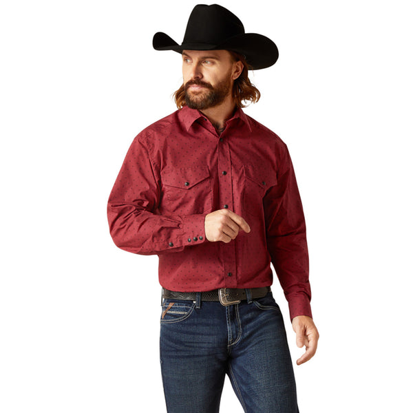 Ariat Men's Red Norwin Print Long Sleeve Western Shirt 10047386