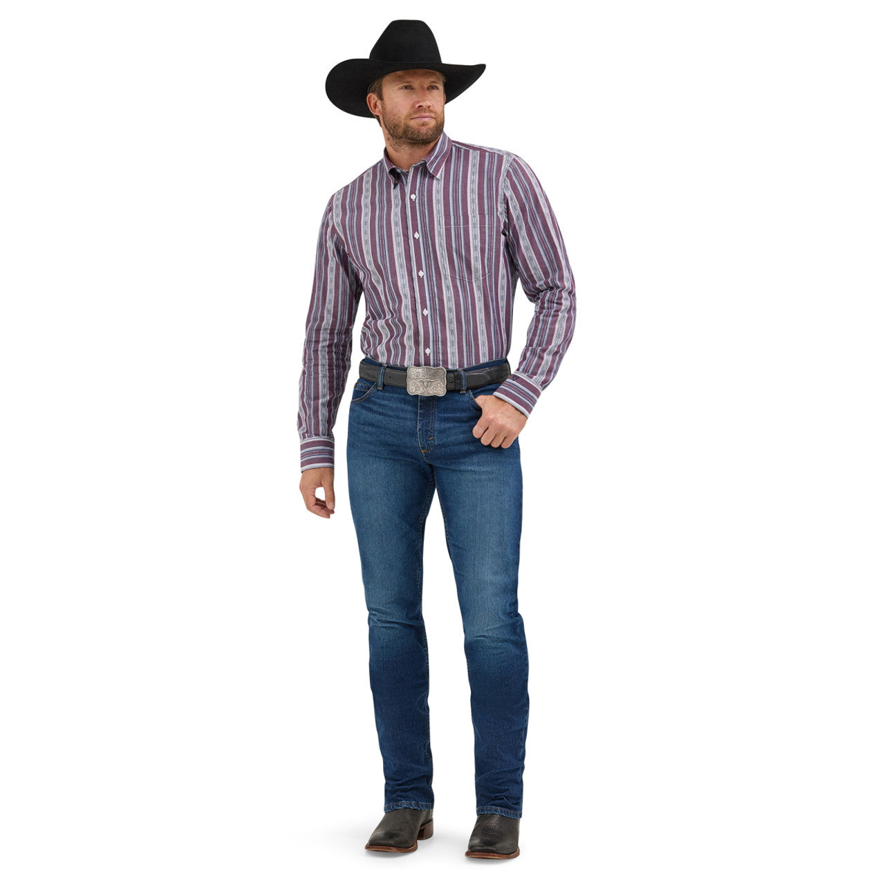 Wrangler Mens Cody Johnson Multi Color Stripe Button Long Sleeve Shirt 112369557