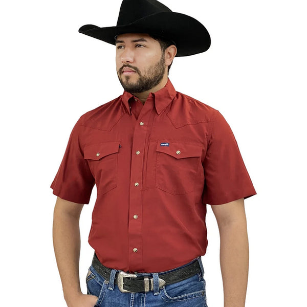 Men's Wrangler Performance Snap Short Sleeve Western Shirt - Red - 112359436