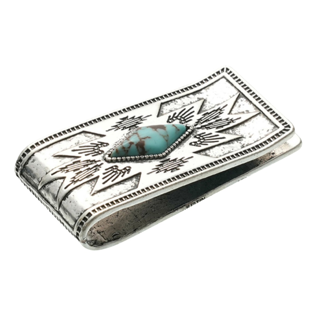 Justin Men's Aztec Design With Stone Money Clip-2621917455