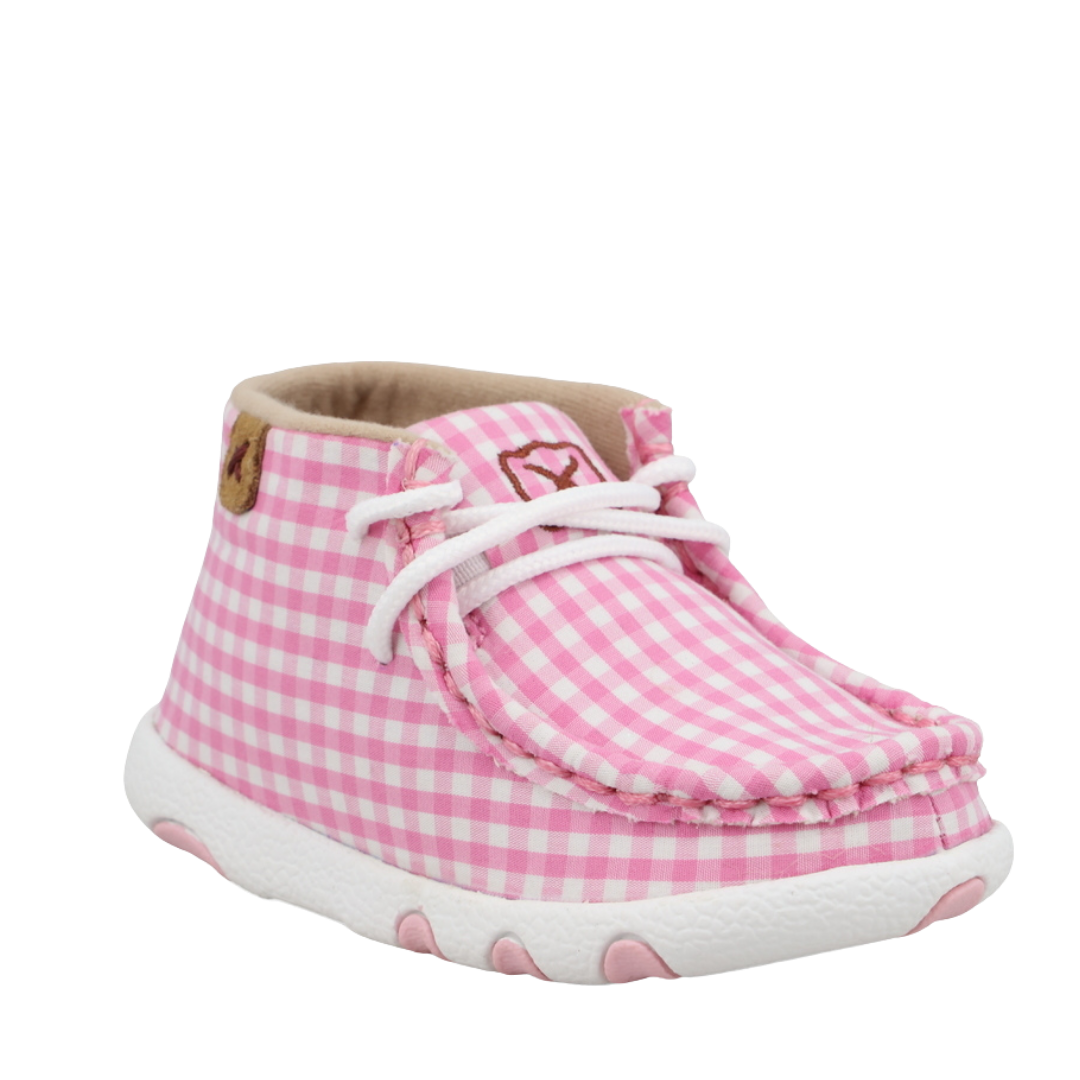 Twisted X Infant Pink and White Gingham Chukka Driving Moc-ICA0050