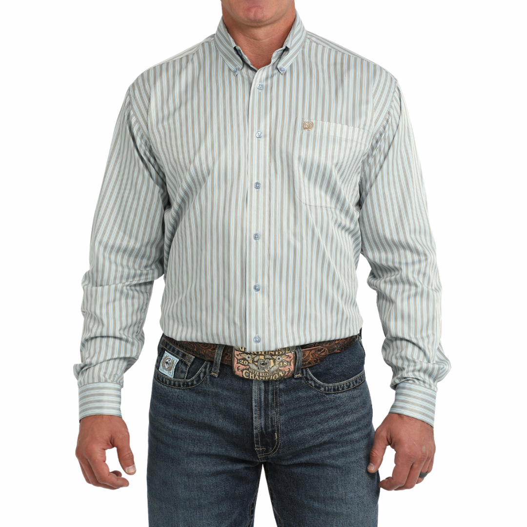 Cinch Men's Light Blue Striped Button Down MTW1106153