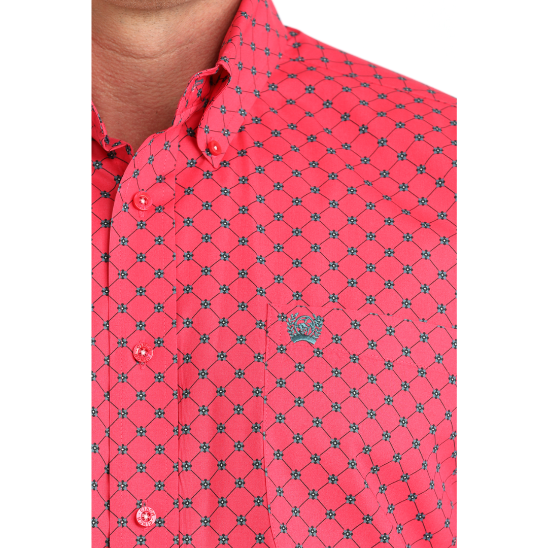 Cinch Men's Pink Geometric Print Button Down Shirt - MTW1106046