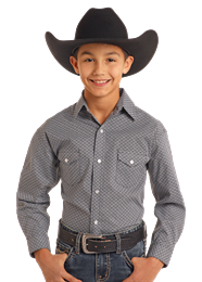 Rock & Roll Boy's Long Sleeve PKT Pearl Snap Shirt - Black - RBN2S05115