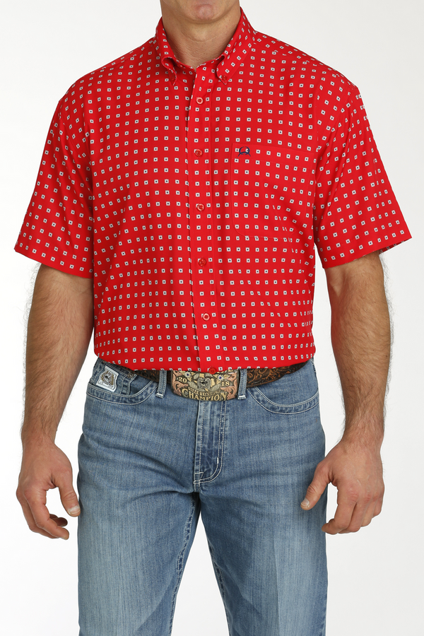 Cinch Men's ArenaFlex Red Print Short Sleeve Shirt MTW1704137