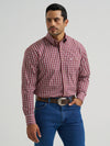 Wrangler Men's Burgundy Plaid Long Sleeve Button Down Shirt - 112381629