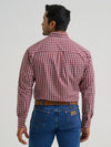 Wrangler Men's Burgundy Plaid Long Sleeve Button Down Shirt - 112381629