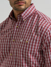 Wrangler Men's Burgundy Plaid Long Sleeve Button Down Shirt - 112381629