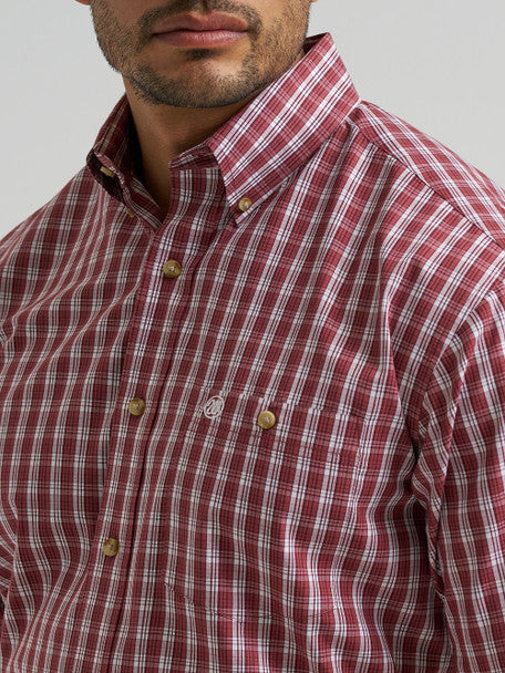 Wrangler Men's Burgundy Plaid Long Sleeve Button Down Shirt - 112381629