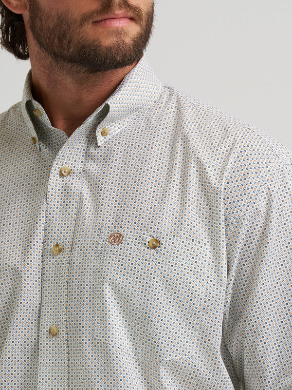 Wrangler Men's Relaxed Fit White Print Button Down Shirt-112374625