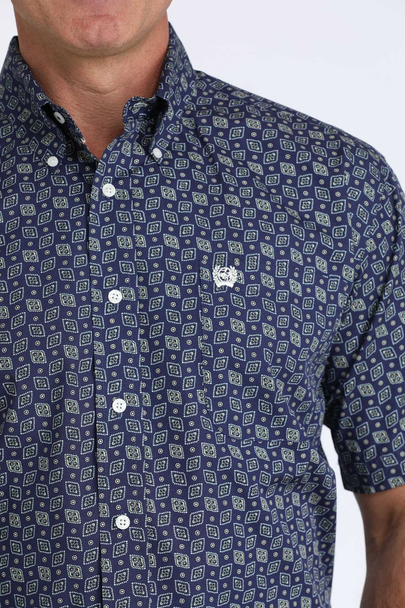 Cinch Mens Royal Blue Print Short Sleeve Shirt-MTW1111514
