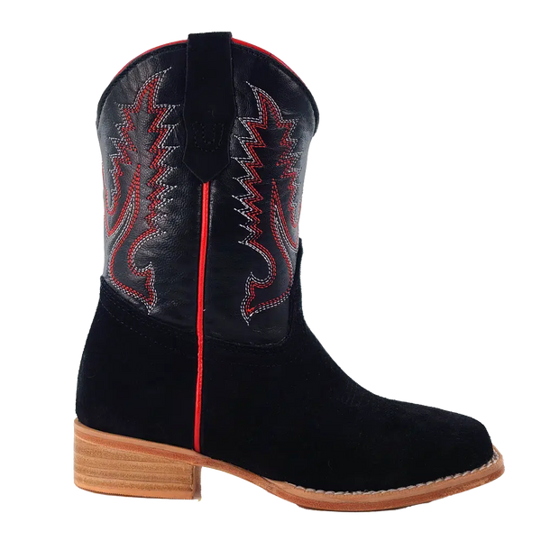 R. Watson Kid's Black Rough Out Square Toe Boot RWK100