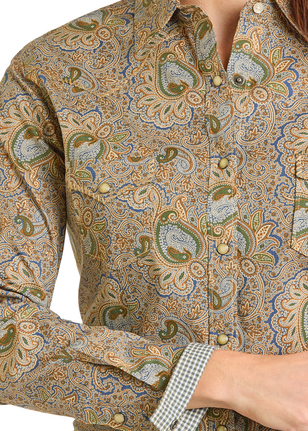 Rock and Roll Ladies Tan Paisley Snap - RWN2S06923