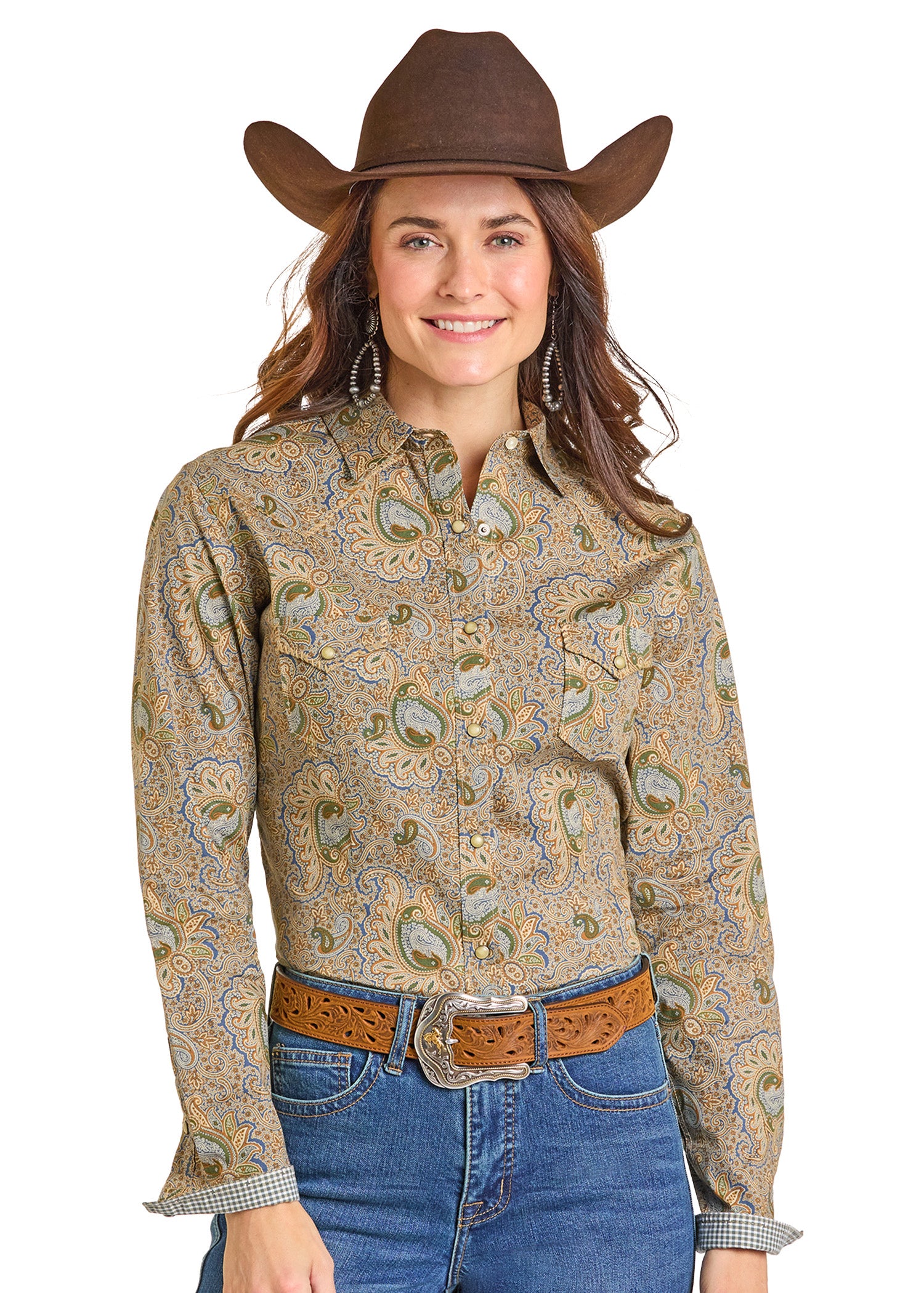 Rock and Roll Ladies Tan Paisley Snap - RWN2S06923