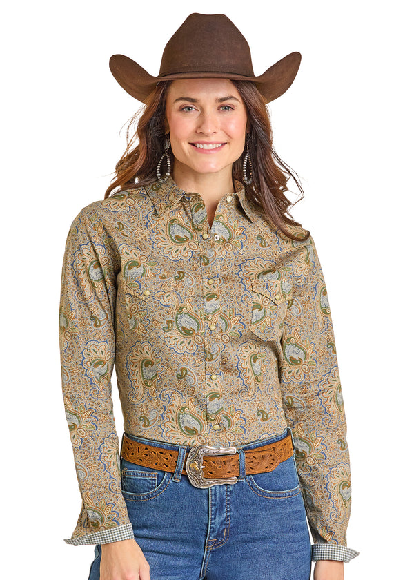 Rock and Roll Ladies Tan Paisley Snap - RWN2S06923