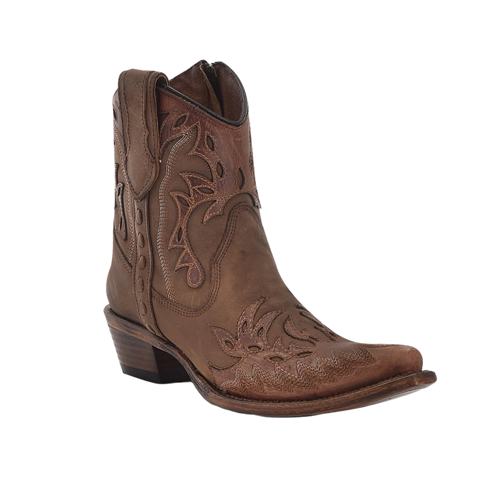 Circle G Ladies Cognac-Tobacco Embroidery Ankle Boot L6100