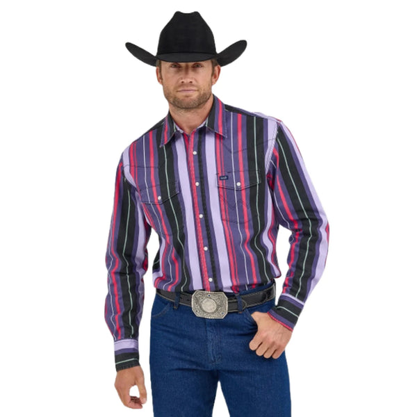 Wrangler Men's Vintage Purple Multi Stripe Snap Shirt - 112368192