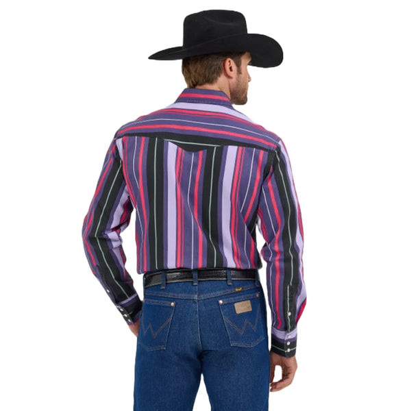 Wrangler Men's Vintage Purple Multi Stripe Snap Shirt - 112368192