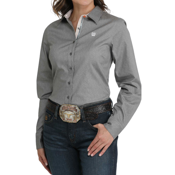 Cinch Ladies Grey Paisley Button Up-MSW9165071