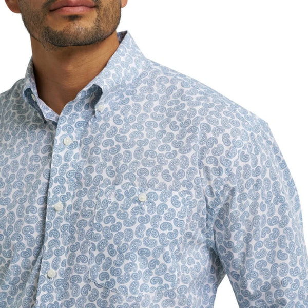 Wrangler Men's Paisley Graphic White & Blue Button Down Shirt - 112367706