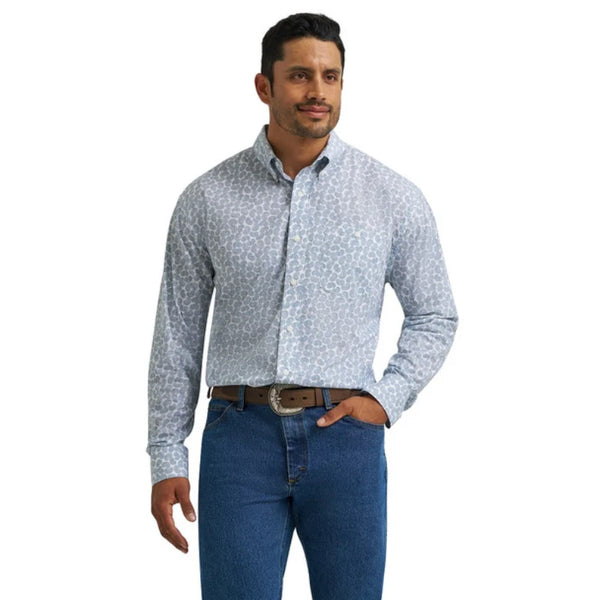 Wrangler Men's Paisley Graphic White & Blue Button Down Shirt - 112367706