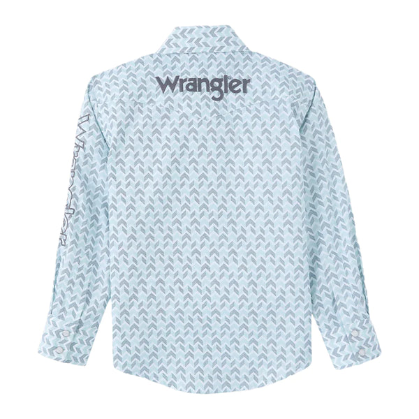 Wrangler Boy's Western Logo Aqua & Grey Snap Shirt 112346230