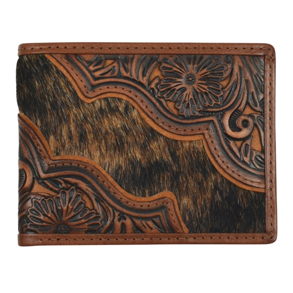 Justin Large Bifold Floral Tooling And Brindle Hair On Wallet - 2512391383