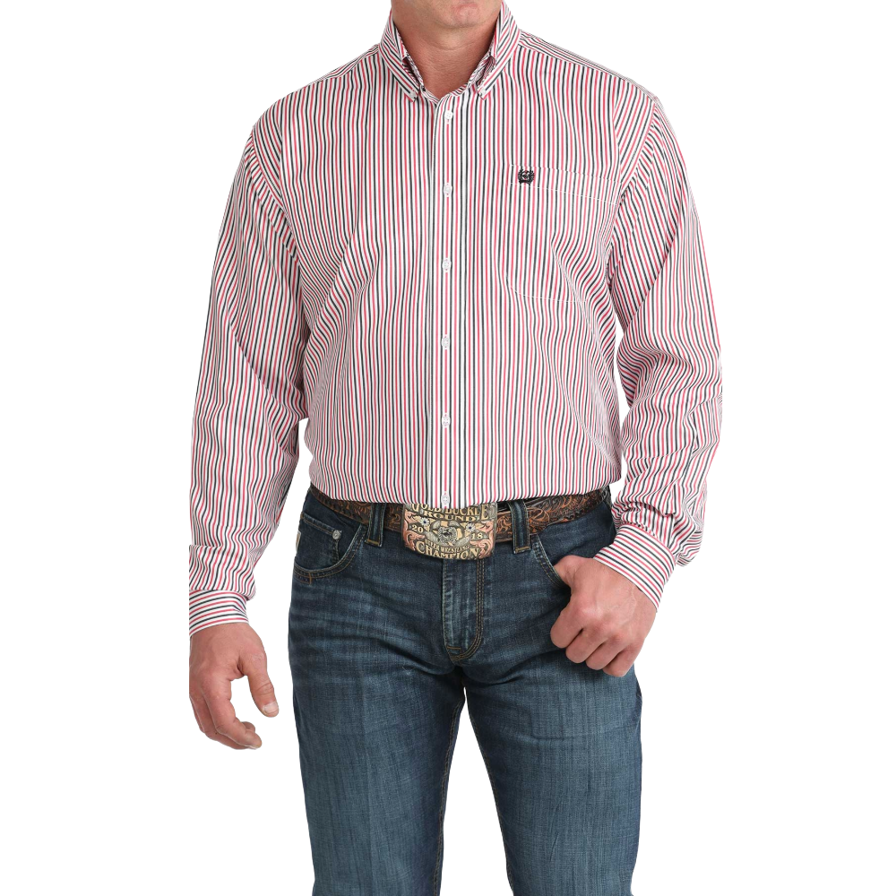Cinch Men's White Striped Button Down Shirt - MTW1106044